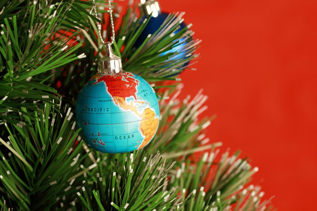 Globe ornament on a tree