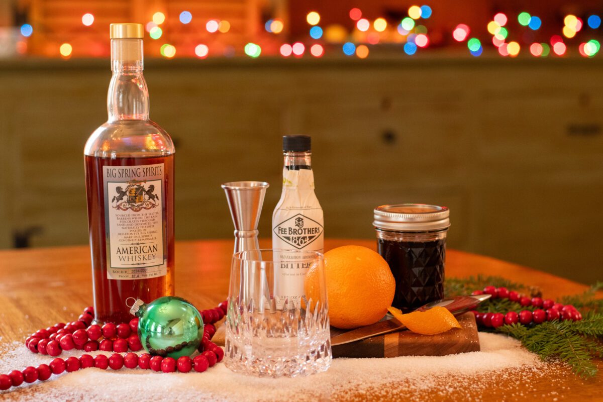 Ingredients to make a Christmas Old Fashioned