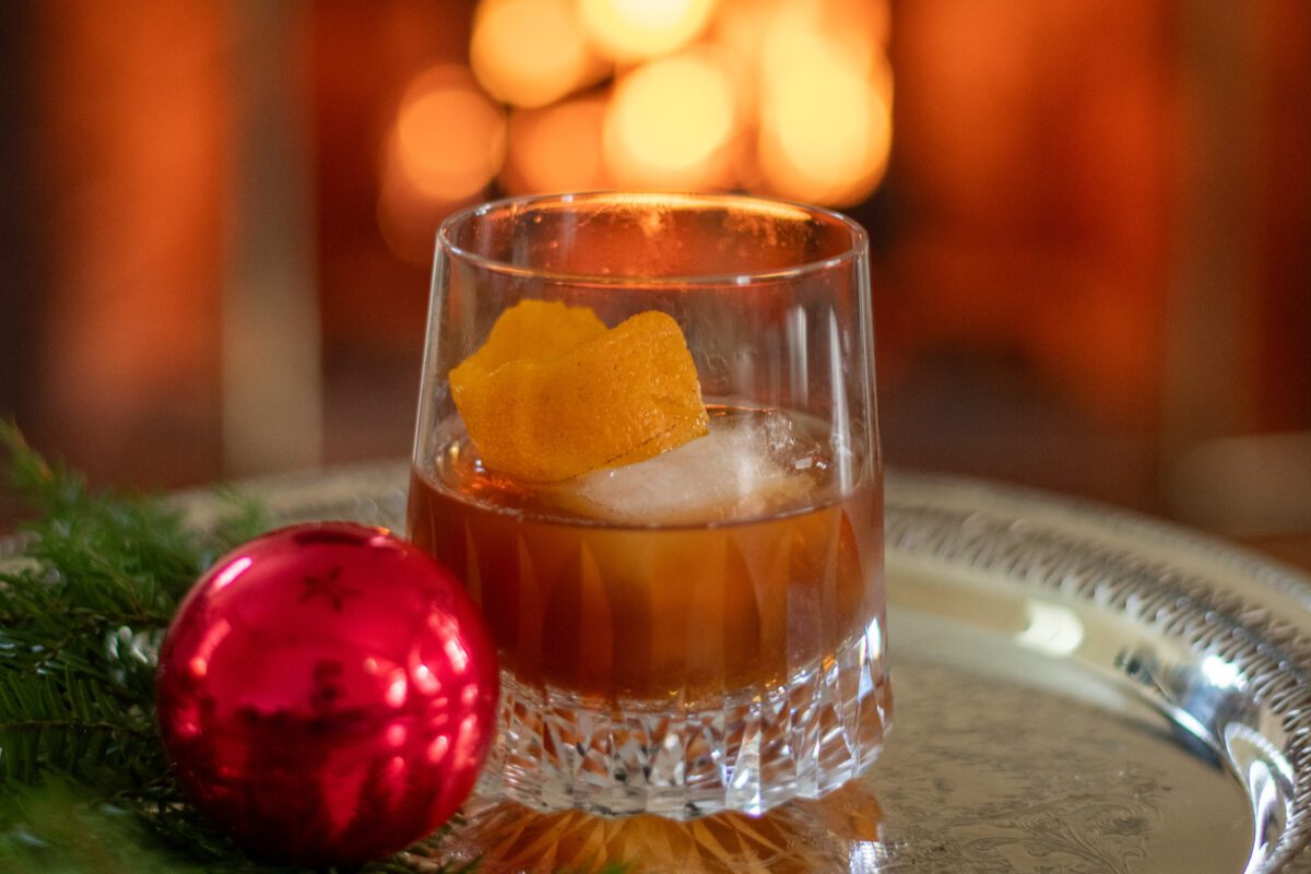 Christmas Old Fashioned with fireplace in the background