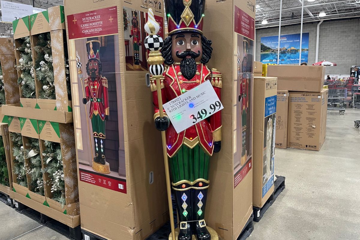 Large decorative Nutcracker in a Costco store.