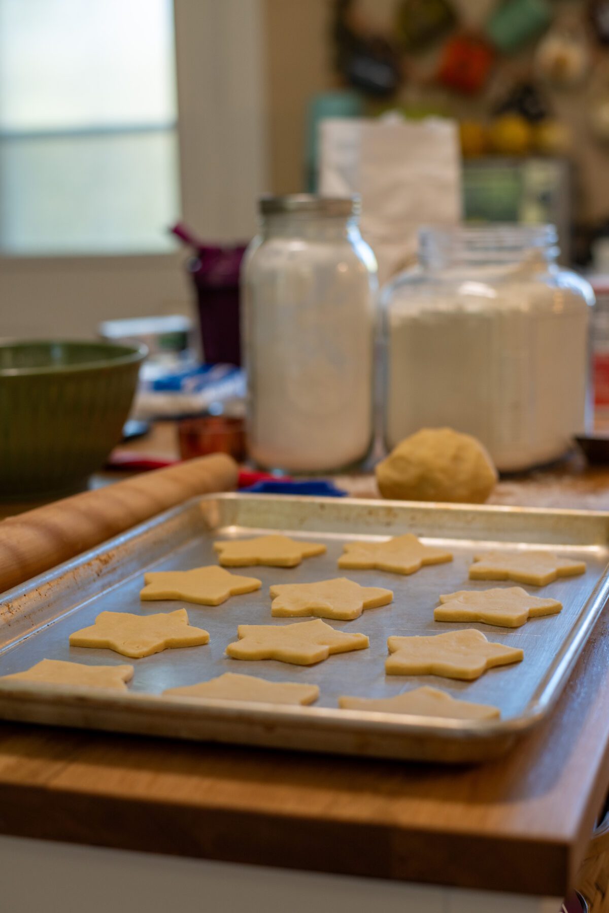 Star-shaped cookies on a baking sheet