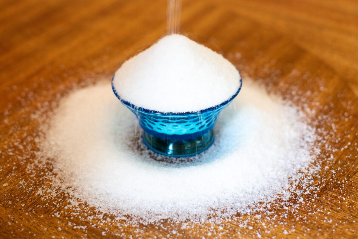 Fake snow overflowing a small blue dish