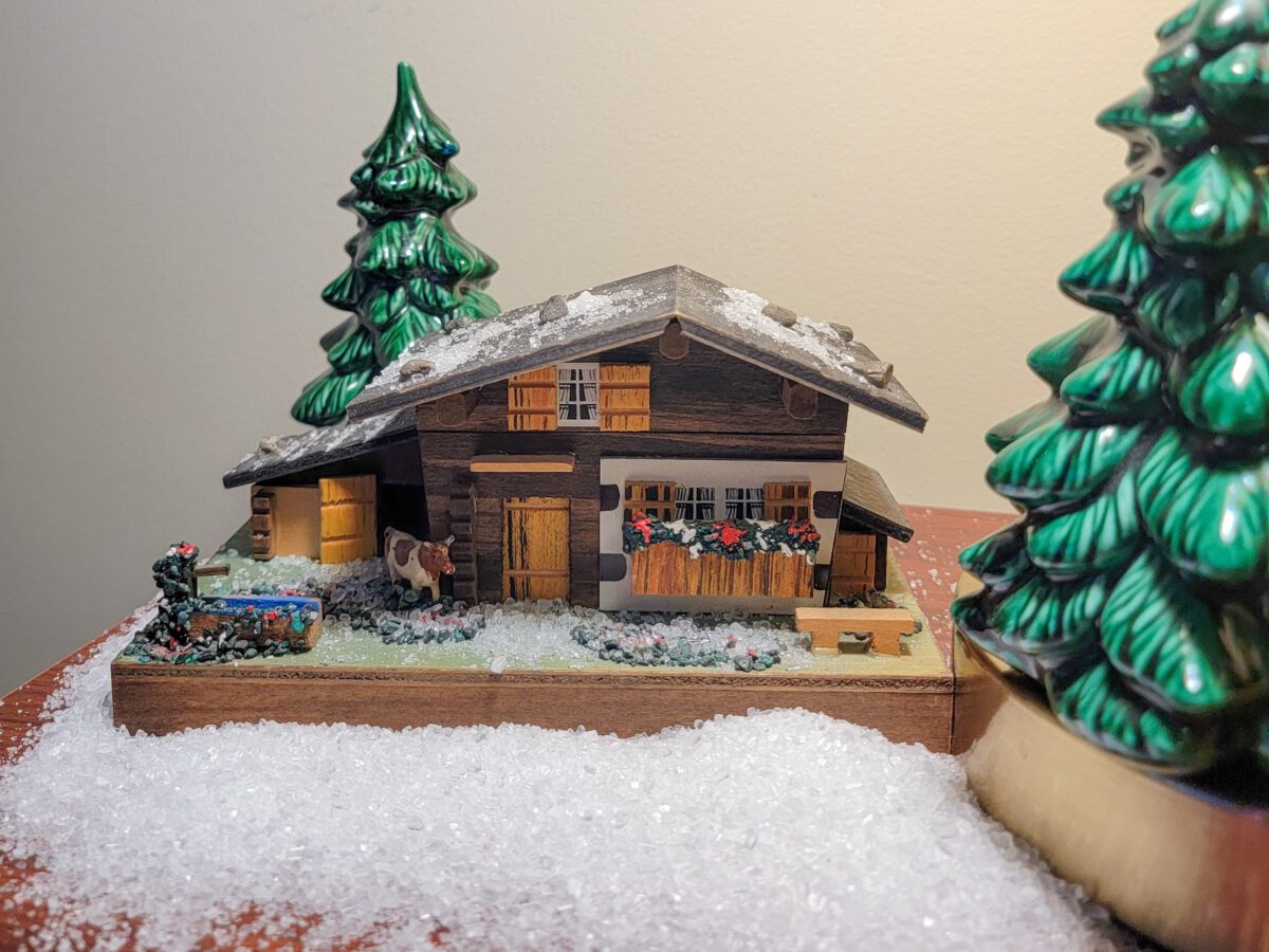 Christmas scene withe Epsom salt fake snow