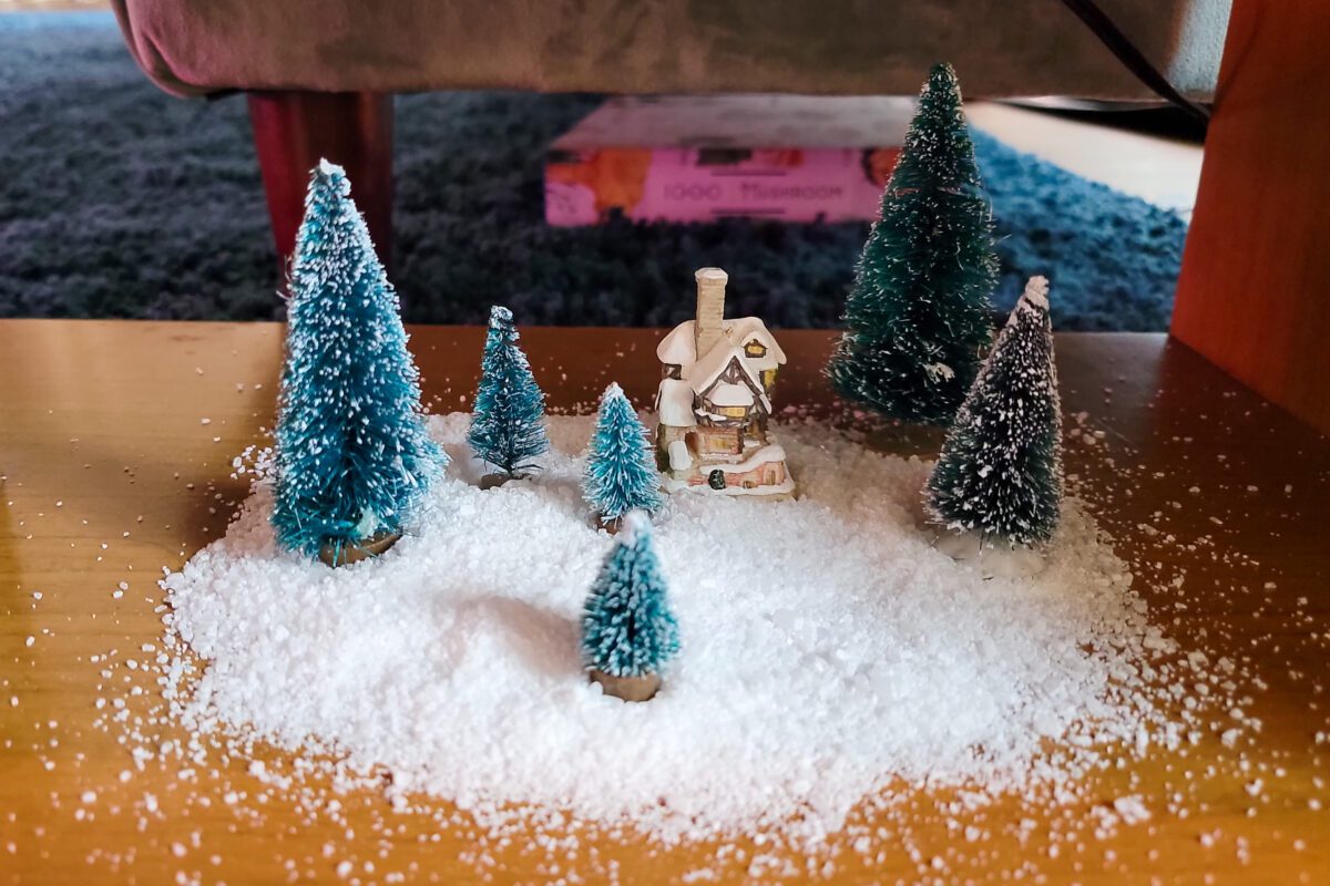 Winter scene with oxidized fake snow