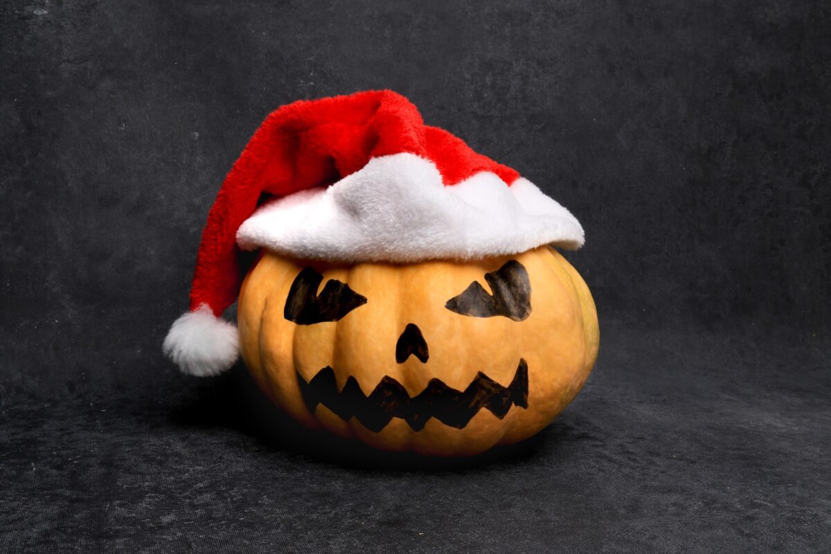 Jack-o-lantern with a Santa hat