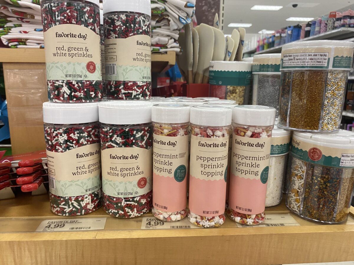 Display of Christmas cookie decorating supplies