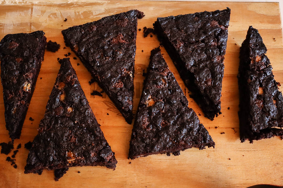 Brownies cut into triangles.