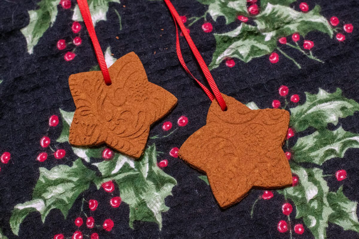 Two star-shaped cinnamon ornaments.