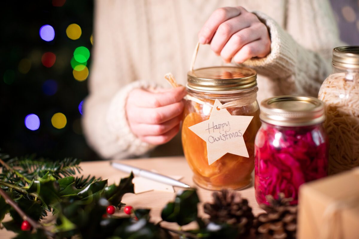 Mason jars filled with preserved food