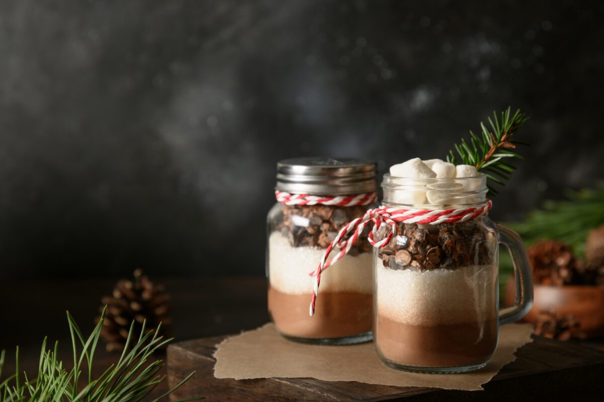 Mason jars filled with baking ingredients