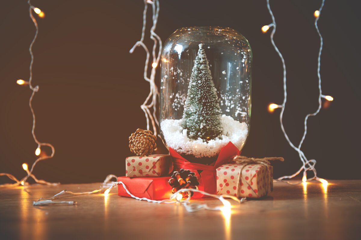 Faux snow globe with twinkle lights