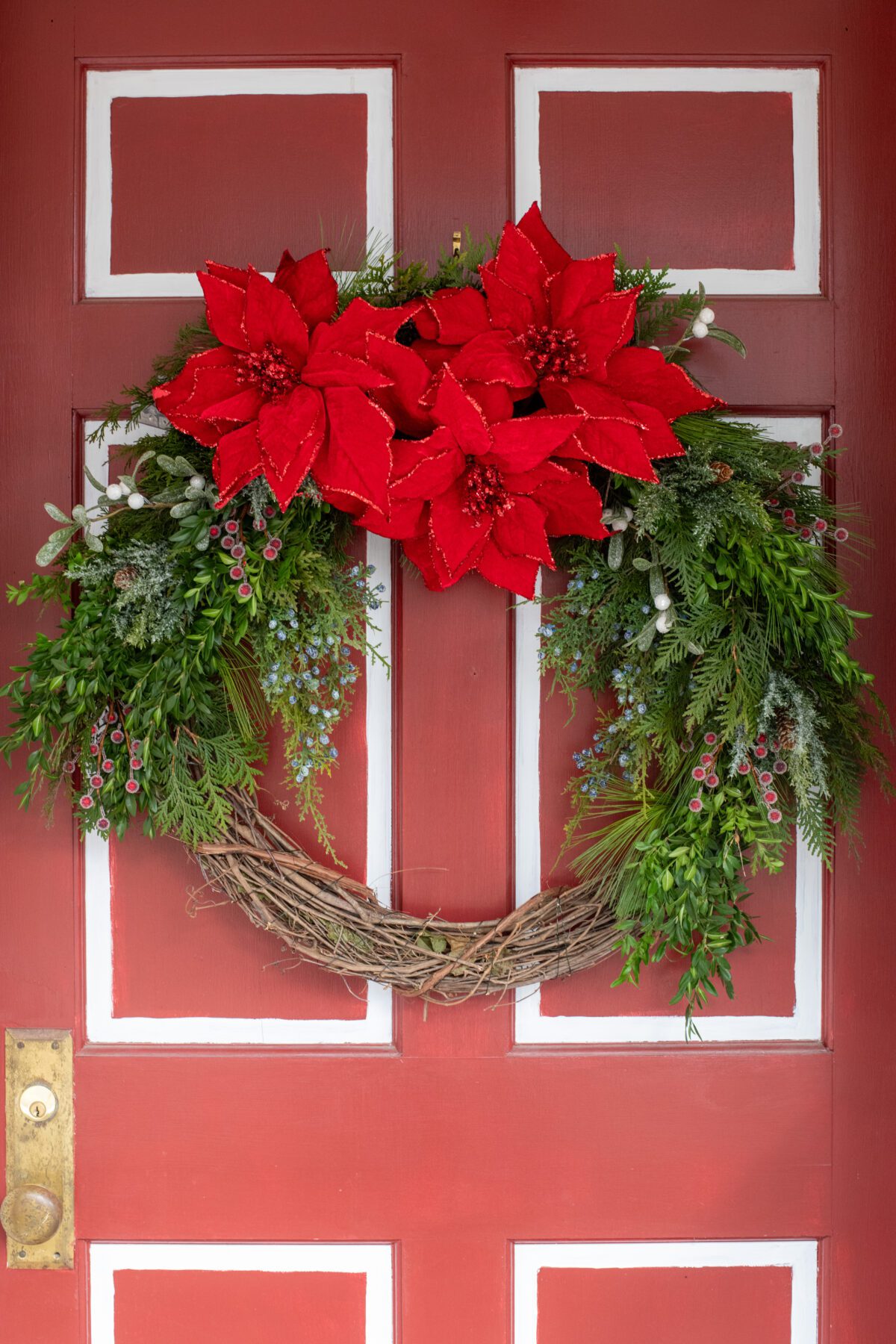 Christmas wreath hanging on door