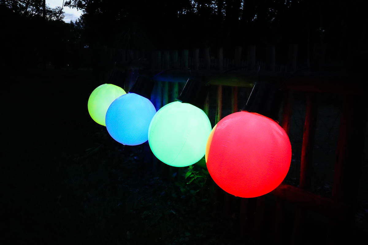 Giant multi-colored Christmas bulbs