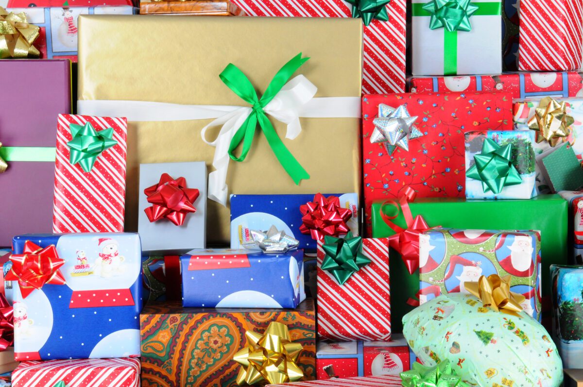 Stack of wrapped Christmas presents