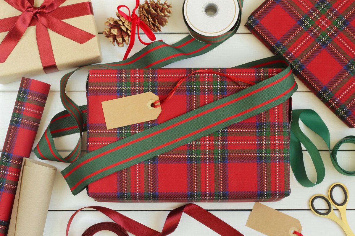 Christmas gift wrapped in plaid paper